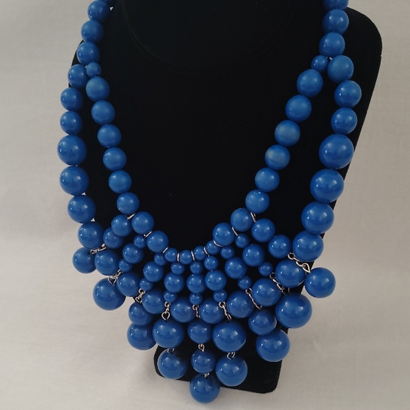 Blue Statement Beaded Bib Necklace - Women Jewelry - Picture 2 of 6
